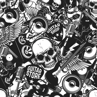 Papel de parede Autoadesivo Quarto Rock Roll Caveiras