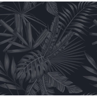 Papel De Parede Adesivo Lavável sala Folhas Preto Cinza