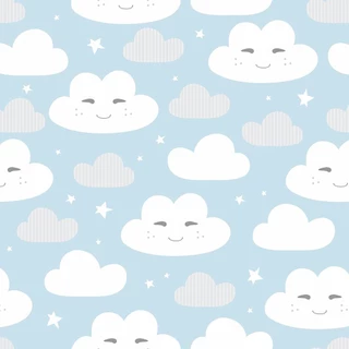Papel De Parede Nuvens Azul e Cinza Quarto Infantil Adesivo Lavavel Anti Mofo