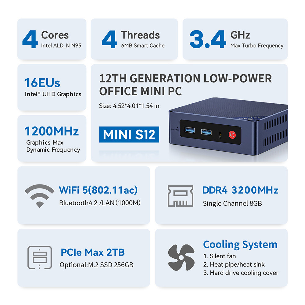 Mini Pc Beelink Mini S Processador Intel Lake N95 256gb 8gb