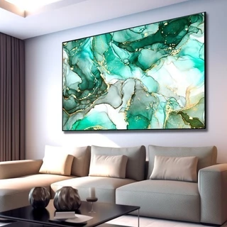 Quadro Decorativo 120x80cm Abstrato Moderno Verde e Dourado Hall Sala Quarto Casa Decoração De Parede Mdf Adesivo