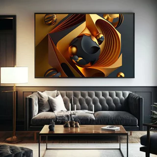 Quadro Decorativo 120x80cm Abstrato Geometrico Dourado Hall Casa Sala Quarto Decoração De Parede Mdf Adesivo Grande