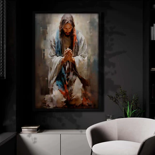 Quadro Decorativo 120x80cm Jesus em Oração Majestoso Luxo Casa Decoração De Parede Mdf Adesivo Sala Quarto Escritório Hall Casa Sala Quarto Decoração De Parede Mdf 