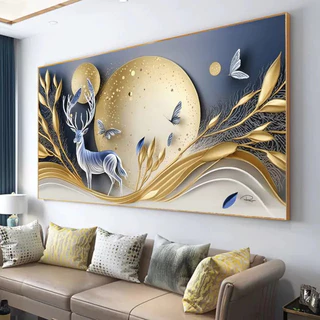 Quadro Decorativo 120x80cm Cervo Dourado Abstrato Fluido Hall Casa Sala Quarto Decoração De Parede Mdf Adesivo Grande