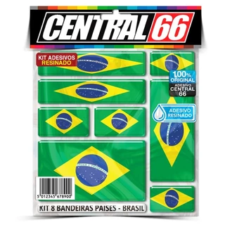 Kit 8 Bandeiras Países Resinados Brasil Emblema em Adesivo de Alta Qualidade
