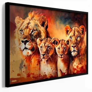 Quadro Decorativo 118x82cm Família de Leão Leoa 2 Filhotes Belas Cores Sala Quarto Hall Casa Decoração De Parede Mdf Adesivo