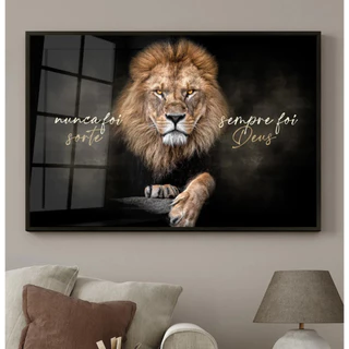 Quadro Decorativo 110x80cm Grande Luxo Leão Judá Nunca Foi Sorte Sempre Foi Deus Luxo Sala Quarto Casa Decoração De Parede Mdf Adesivo