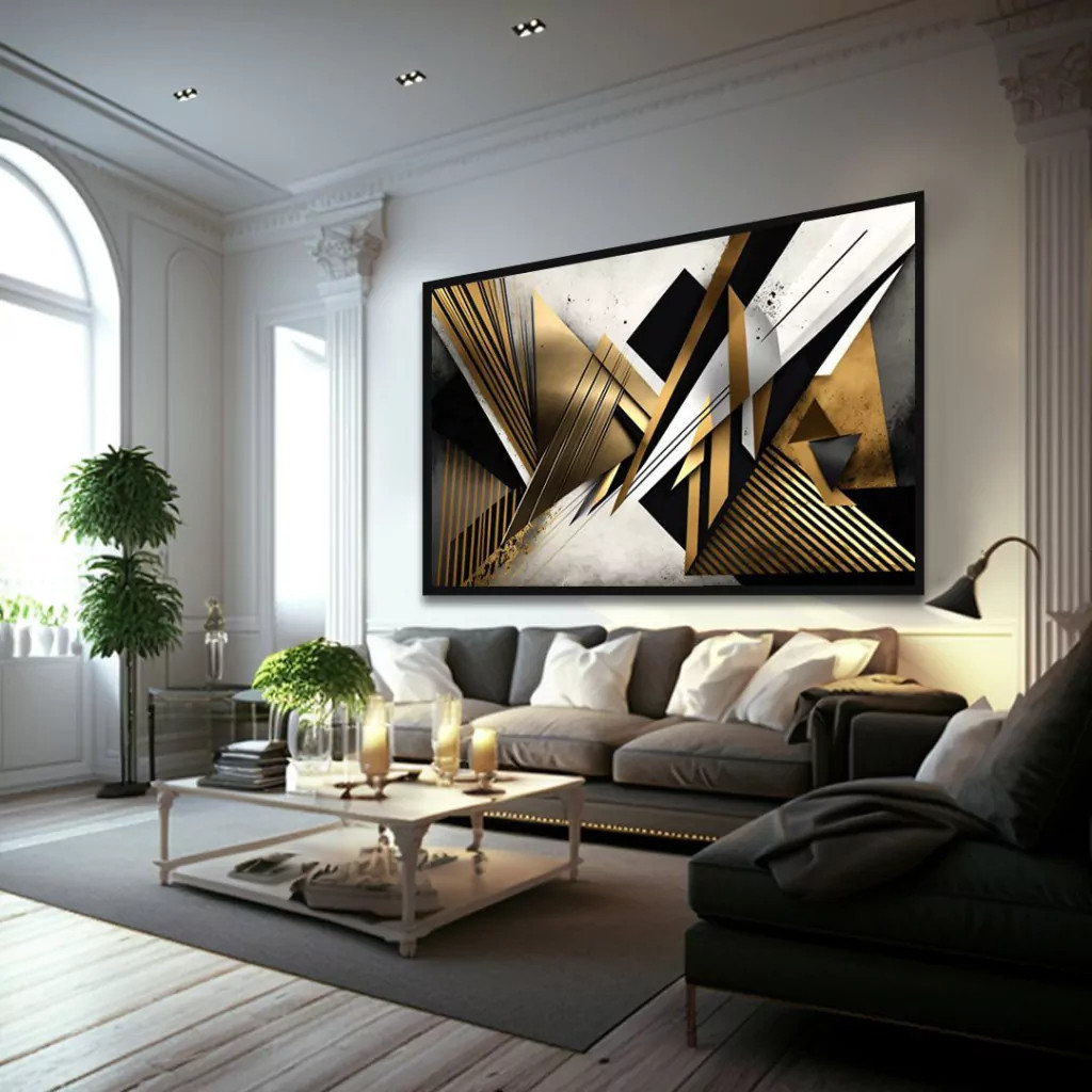 Quadro Decorativo 110x80cm Grande Luxo HD Abstrato Geométrico II Hall ...
