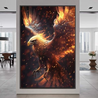 Quadro Decorativo 110x80cm Grande Luxo HD Águia em Chamas Poder e Liberdade Hall Casa Sala Quarto Decoração De Parede Mdf Adesivo Grande