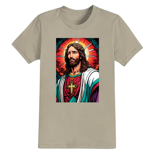 Camiseta 100% Algodão Confortável Estampada Cristã T-Shirt Jesus Mosaic