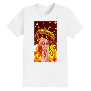 Camiseta Algodão Estampada Cristã Confortável Coroa Mão
