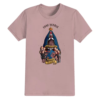 Camiseta Algodão Estampada Cristã Confortável Com Maria