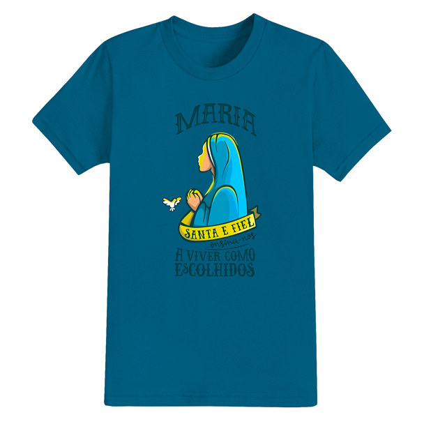Camiseta Cristã Tecido Algodão Confortável Estampada Maria Santa Fiel