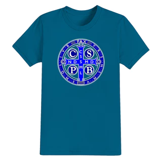 Camiseta Algodão Estampada Cristã Confortável Medalha De São Bento