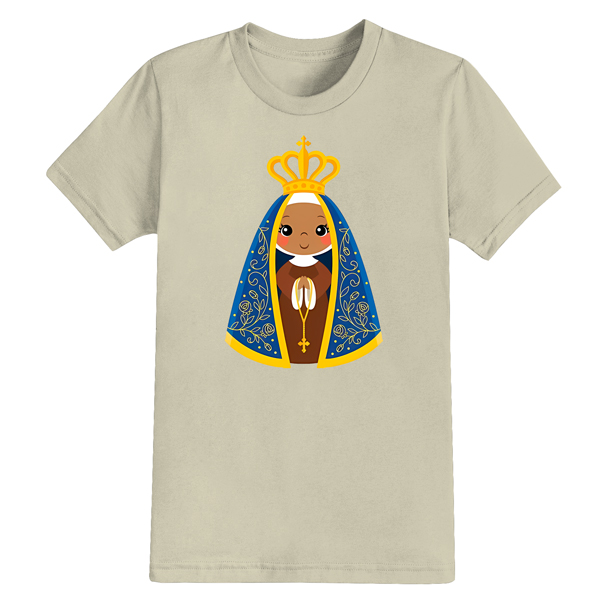 Camiseta Algodão Estampada Cristã Confortável Boneca De Maria