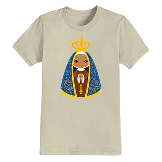 Camiseta Algodão Estampada Cristã Confortável Boneca De Maria