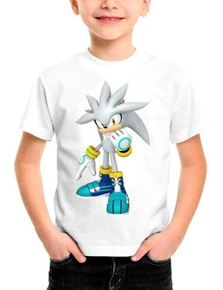 Camiseta Infantil Sonic Silver The Hedgehog Filme Game #33