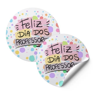 24 Adesivo Rotulos Feliz Dias Dos Professores Bolinhas Coloridas