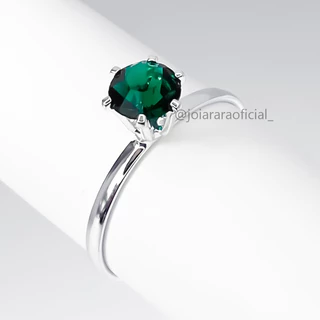 Anel Solitário Feminino com Pedra na Cor Verde Esmeralda Banhado a Prata