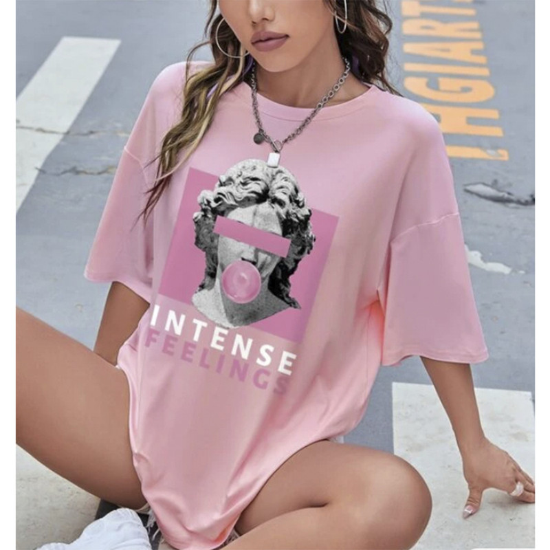 Camiseta Feminina Escultura & Carta Gráfica 100% Algodao Intense Feelings