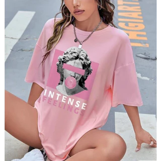 Camiseta Feminina Escultura & Carta Gráfica 100% Algodao Intense Feelings