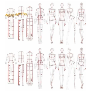 Ilustração Da Moda Réguas De Modelos De Esboço Costura Padrões Humanóides Desenho De Roupas Medição