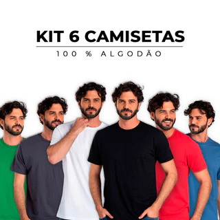 Kit 6 Camisetas Básicas Masculina 100% Algodão Reforço Ombro a Ombro Moderna Casual Lisa em Oferta na Shopee