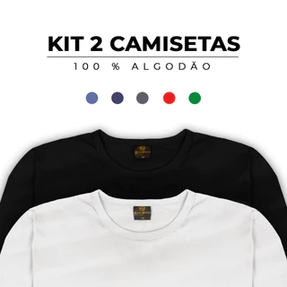 Kit 2 Camisetas Manga Longa 100% Algodão Masculina Lisa - Modelagem Moderna e Caimento Perfeito - Estilo Casual - Camiseta Preta - Camiseta Branca - Camiseta Azul - Camiseta Cinza - Camiseta Vermelho - Camiseta Verde