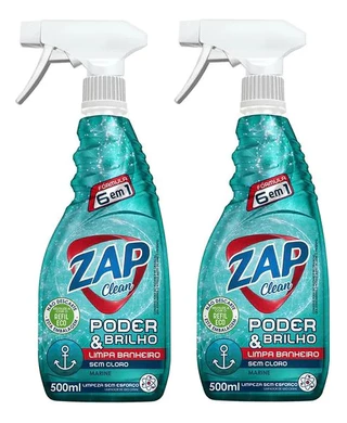 Kit 2un Limpa Banheiro S/ Cloro Zap Clean Poder e Brilho 500ml