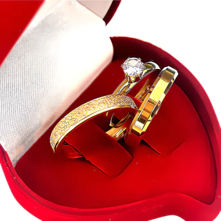 Par de Aliança Banhada à Ouro 18K Noivado Casamento Compromisso + Anel Solitário e Caixinha de Veludo