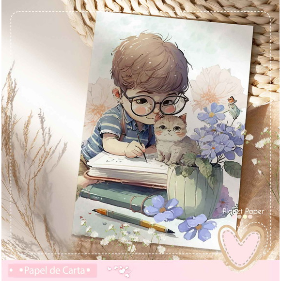 Papel de Carta Menino (04 Papéis) Gatinho/floral | Shopee Brasil