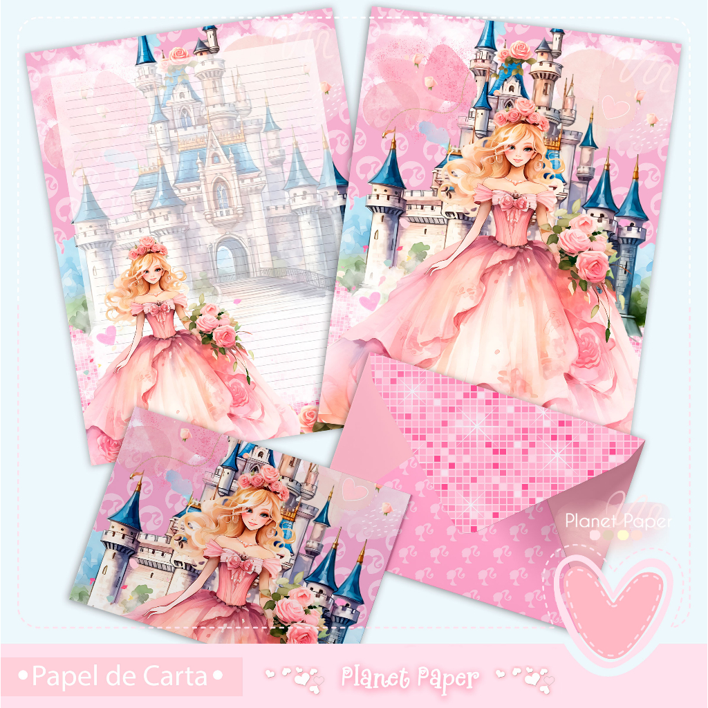 Papel de Carta Princess Pink Girl (04 Papéis e 02 Envelopes) | Shopee ...