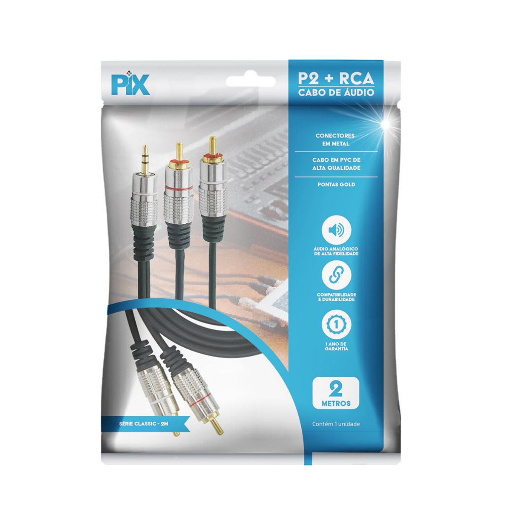 Cabo P2 Estereo X 2 RCA - Niquel Fitz 15