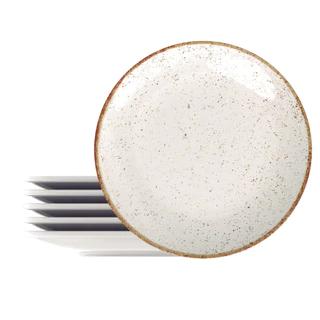Kit Prato Raso Rústico Marrom Porcelana Decorada 28 cm 6 Peças