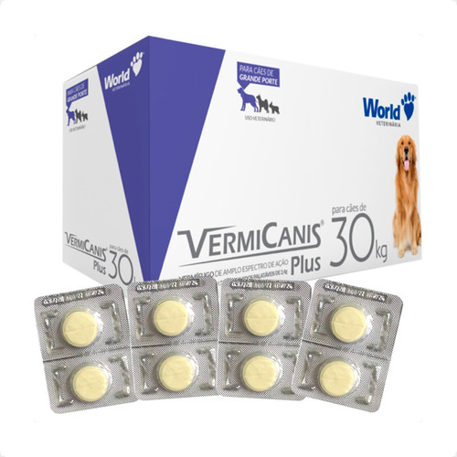 Kit 4 VermiCanis Plus Vermífugo World para Cães de 30Kg - Blíster 2 ...