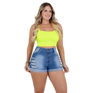 Short Jeans Feminino Curto Detonado, Traje Fino