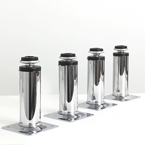 Kit 4 Pé Regulável P/ Móveis Aço Inox 10cm Cromado Poli 04 Peças - Pézinho Armario