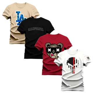 Kit 4 Camisetas Plus Size Plus Size Algodão Premium 30.1 Confortável Moda Street Nexstar LA Entre Outras