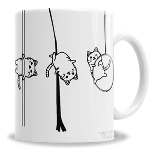 Caneca Porcelana Porcelana Gatos Acróbatas, Tela, Poledance - En Caja 325ml - Presente Personalizado