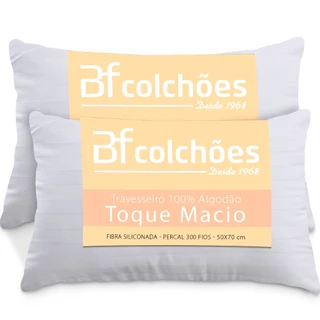 Kit 2 Travesseiros 100% Algodão Antialérgico Percal 300 Fios Extramacio 50x70cm - BF Colchões