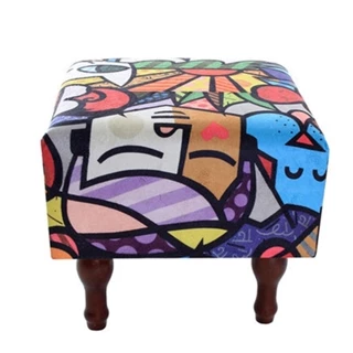 Puff Banqueta Espuma 40cm Decorativo Quadrado Pés Madeira BF Colchões Estampa Pop