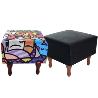 Kit com 2 Puff Banqueta 40cm Quadrado Decorativo BF Colchões Pop Com Preto