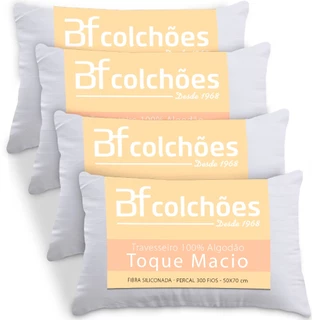 Kit 4 Travesseiros 100 Algodão Antialérgico Percal 300 Fios Extramacio 50x70cm - BF Colchões