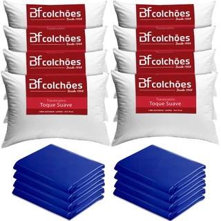 Kit 8 Travesseiro Antialérgico + 8 Capa Impermeável 50x70cm BF Colchões