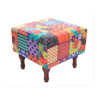 Puff Banqueta com Espuma 40x40cm Decorativo Quadrado Pés Madeira BF Colchões Patchwork