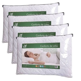 Kit 4 Travesseiros Conforto Látex Hipoalérgico Capa 180 Fios BF Colchões