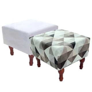 Kit com 2 Puff Banqueta 40x40cm Quadrado Decorativo Pés Madeira BF Colchões Geométrico Com Cinza