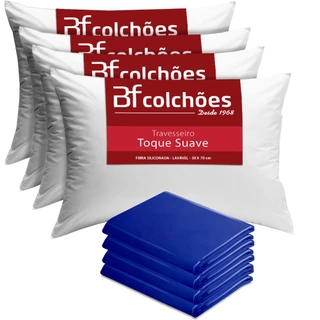 Kit 4 Travesseiro 50x70cm + 4 Capas Impermeável Hospitalar BF Colchões