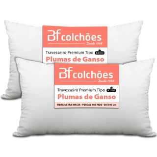 Kit 2 Travesseiros King Premium De Fibra Conforto Extra tipo Pluma De Ganso 50x90 BF Colchões