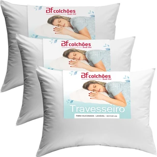 Kit 3 Travesseiros Antialérgico de Fibra Macio Lavável 45X65 BF Colchões